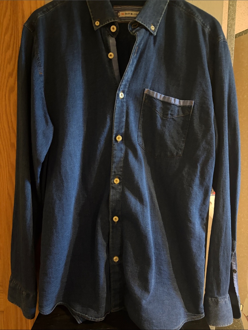 32 BarBlues Men’s Indigo Button-Up Shirt - Casual Long Sleeve
